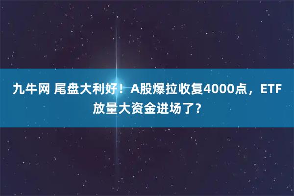 九牛网 尾盘大利好!A股爆拉收复4000点,ETF放量大资金进场了?